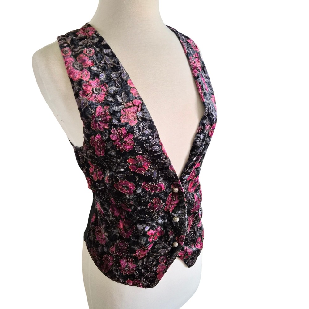 Trimmings Lucky Winner Vintage Floral Velvet Vest Gold Metallic Small - Picture 5 of 7